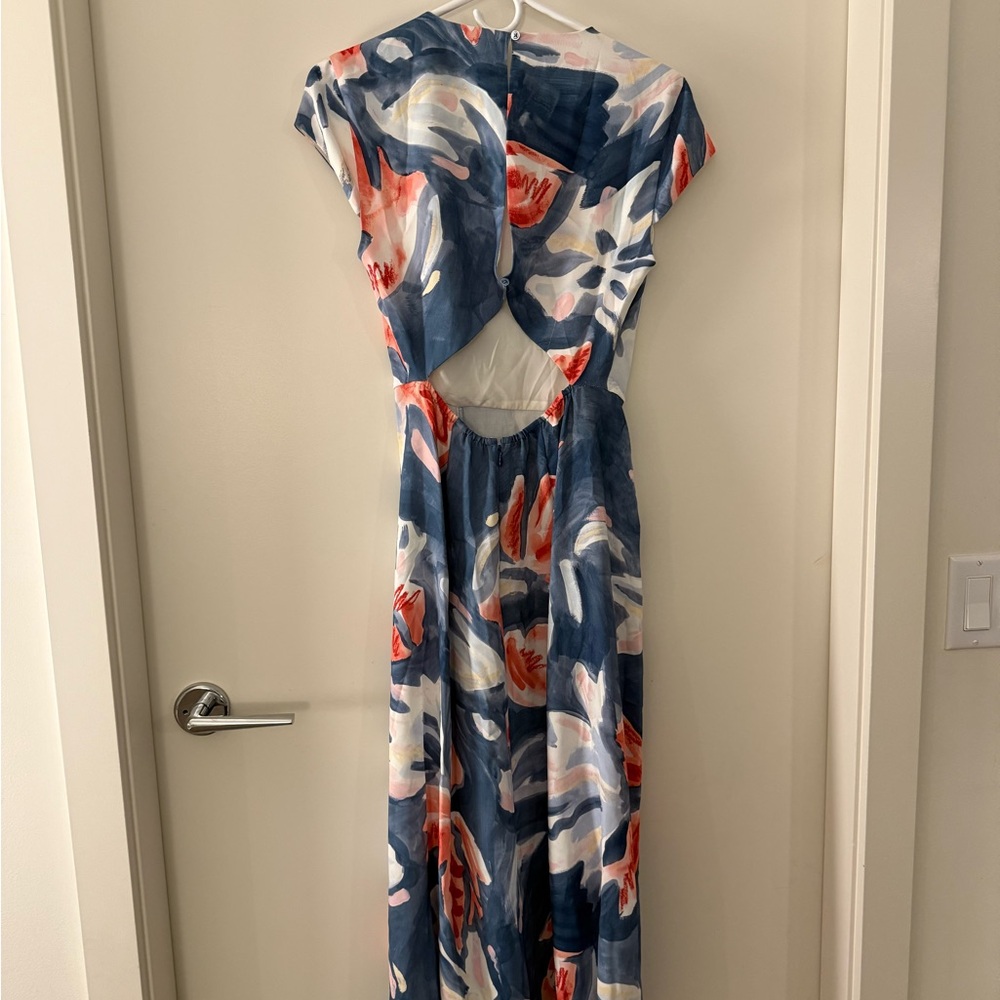 Aritzia Blue and Pink Floral Midi Dress - Picture 3 of 5